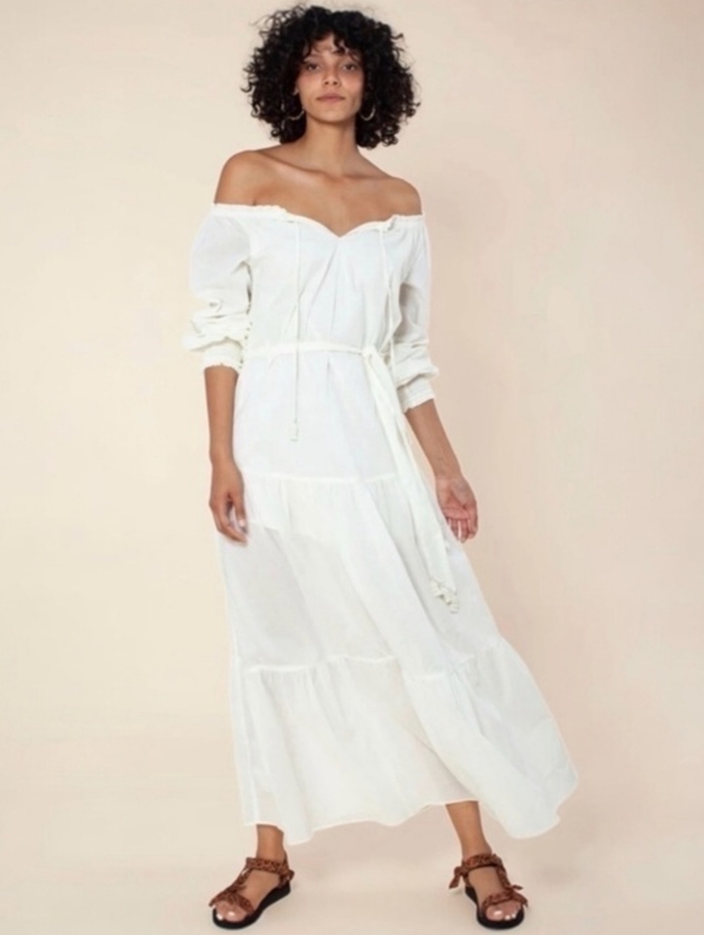Hale Bob Honor White Belted Maxi Dress Beach Coverup Cotton